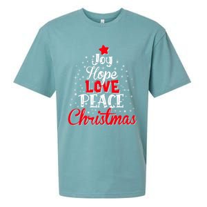 Joy Hope Love Peace Christmas Tree Lights Matching Pajama Gift Sueded Cloud Jersey T-Shirt