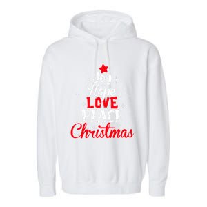 Joy Hope Love Peace Christmas Tree Lights Matching Pajama Gift Garment-Dyed Fleece Hoodie