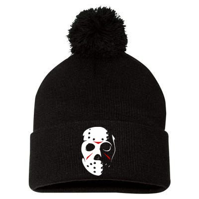 Jason Hockey Mask Halloween Friday 13th Pom Pom 12in Knit Beanie