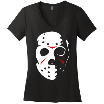 Jason Hockey Mask Halloween Friday 13th Women's V-Neck T-Shirt