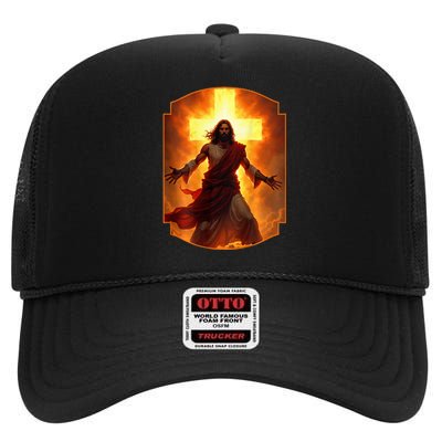 Jesus Has My Back Christ Christian Cross Front + Back High Crown Mesh Back Trucker Hat