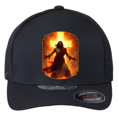 Jesus Has My Back Christ Christian Cross Front + Back Flexfit Unipanel Trucker Cap