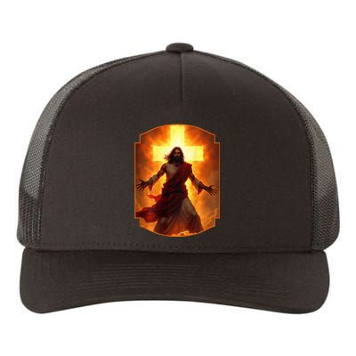 Jesus Has My Back Christ Christian Cross Front + Back Yupoong Adult 5-Panel Trucker Hat