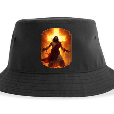 Jesus Has My Back Christ Christian Cross Front + Back Sustainable Bucket Hat