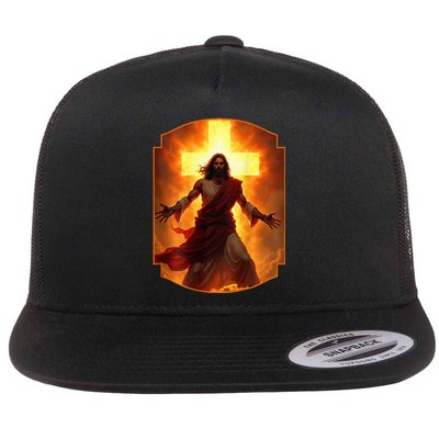 Jesus Has My Back Christ Christian Cross Front + Back Flat Bill Trucker Hat