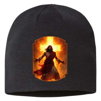 Jesus Has My Back Christ Christian Cross Front + Back Sustainable Beanie