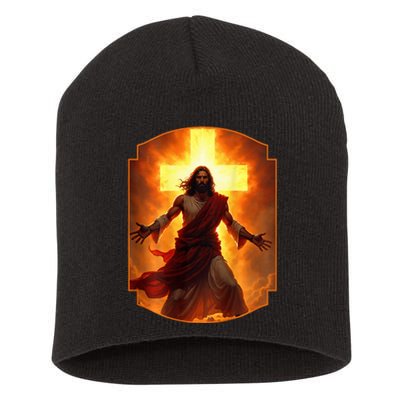 Jesus Has My Back Christ Christian Cross Front + Back Short Acrylic Beanie