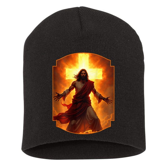 Jesus Has My Back Christ Christian Cross Front + Back Short Acrylic Beanie