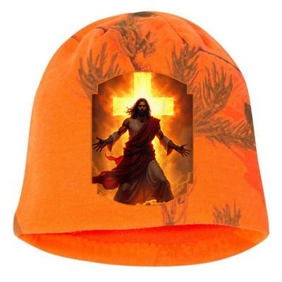 Jesus Has My Back Christ Christian Cross Front + Back Kati - Camo Knit Beanie