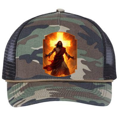 Jesus Has My Back Christ Christian Cross Front + Back Retro Rope Trucker Hat Cap