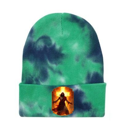 Jesus Has My Back Christ Christian Cross Front + Back Tie Dye 12in Knit Beanie