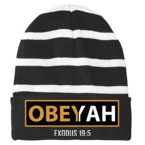 Jewish Hebrew Obeyah Obey Yah Clothing Striped Beanie with Solid Band