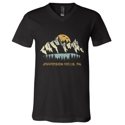 Jefferson Hills Pa Mountain Sunset Design V-Neck T-Shirt