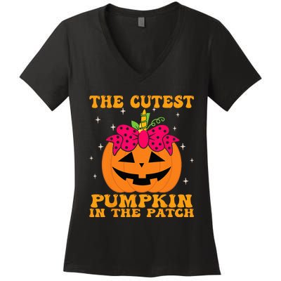 JackOLantern Halloween Pumpkin Unicorn Cute Women's V-Neck T-Shirt