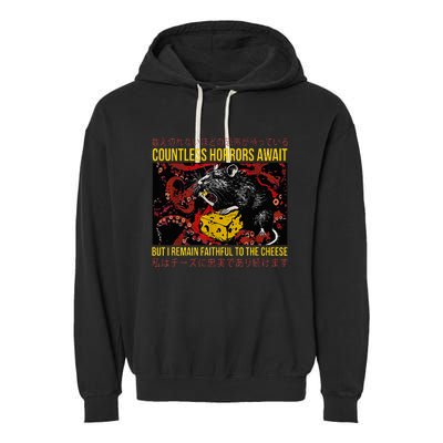 Japanese Horror Rat Retro Countless Horrors Await Garment-Dyed Fleece Hoodie