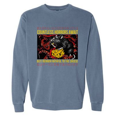 Japanese Horror Rat Retro Countless Horrors Await Garment-Dyed Sweatshirt