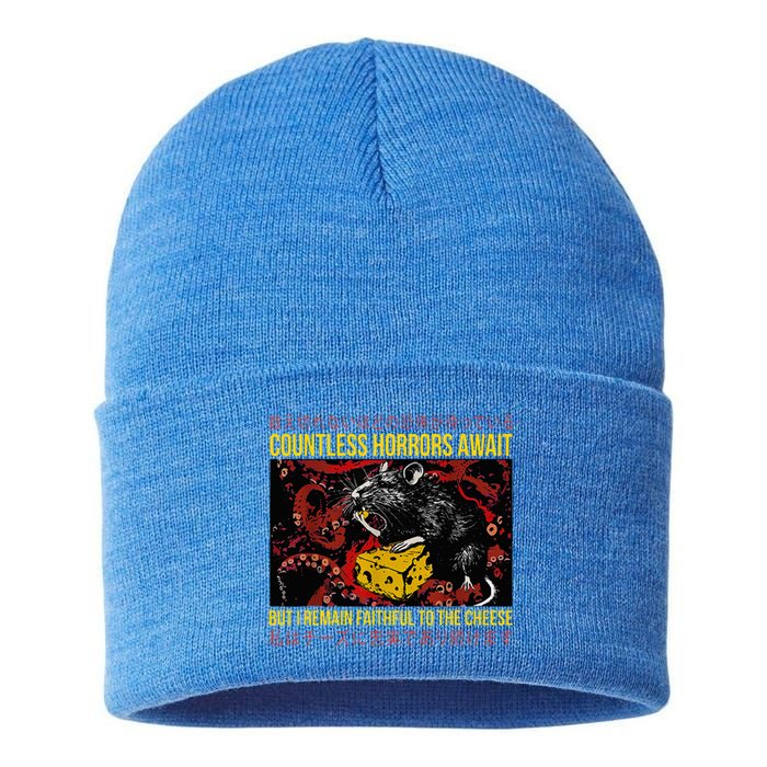 Japanese Horror Rat Retro Countless Horrors Await Sustainable Knit Beanie