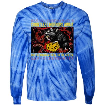 Japanese Horror Rat Retro Countless Horrors Await Tie-Dye Long Sleeve Shirt