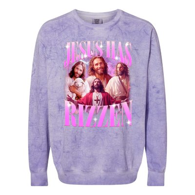 Jesus Has Rizzen Vintage Christian Jesus Playing Basketball Colorblast Crewneck Sweatshirt