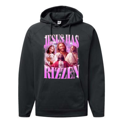 Jesus Has Rizzen Vintage Christian Jesus Playing Basketball Performance Fleece Hoodie