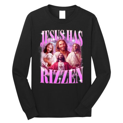 Jesus Has Rizzen Vintage Christian Jesus Playing Basketball Long Sleeve Shirt