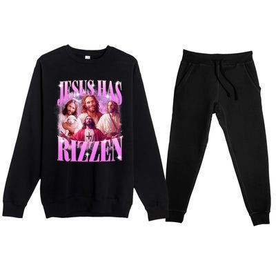 Jesus Has Rizzen Vintage Christian Jesus Playing Basketball Premium Crewneck Sweatsuit Set