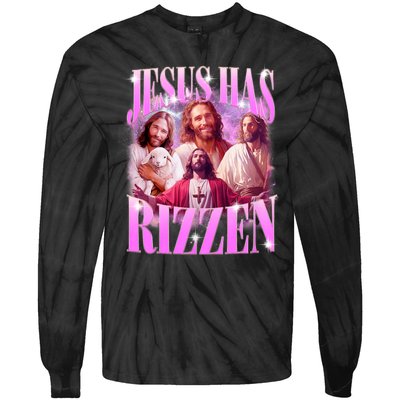 Jesus Has Rizzen Vintage Christian Jesus Playing Basketball Tie-Dye Long Sleeve Shirt