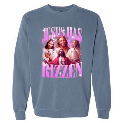 Jesus Has Rizzen Vintage Christian Jesus Playing Basketball Garment-Dyed Sweatshirt