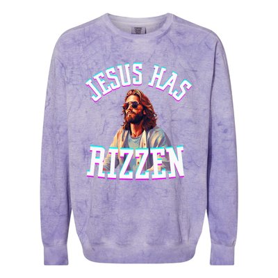 Jesus Has Rizzen Christian Novelty Jesus Christ Colorblast Crewneck Sweatshirt