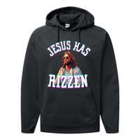 Jesus Has Rizzen Christian Novelty Jesus Christ Performance Fleece Hoodie