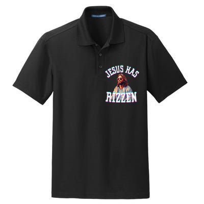 Jesus Has Rizzen Christian Novelty Jesus Christ Dry Zone Grid Polo