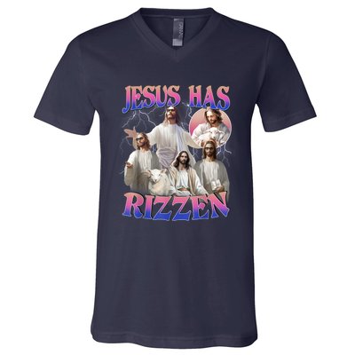 Jesus Has Rizzen He Is Risen Easter Day Christian V-Neck T-Shirt