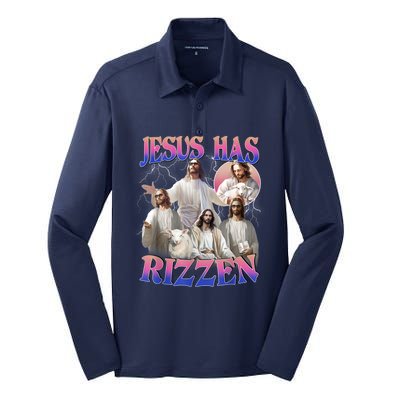 Jesus Has Rizzen He Is Risen Easter Day Christian Silk Touch Performance Long Sleeve Polo