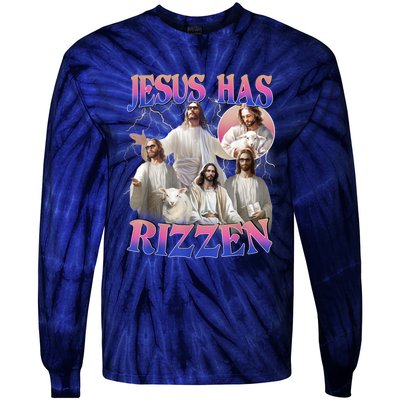 Jesus Has Rizzen He Is Risen Easter Day Christian Tie-Dye Long Sleeve Shirt