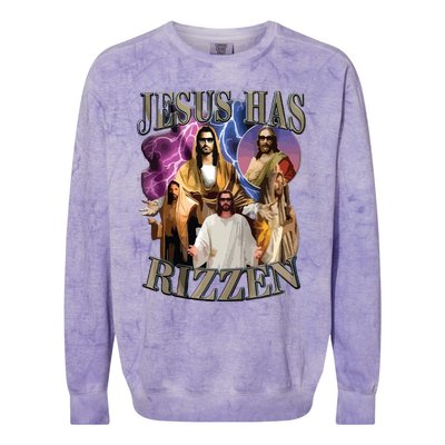 Jesus Has Rizzen He Is Rizzen Jesus Rizz Colorblast Crewneck Sweatshirt