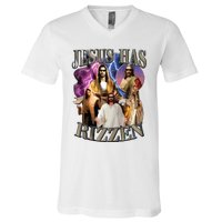 Jesus Has Rizzen He Is Rizzen Jesus Rizz V-Neck T-Shirt