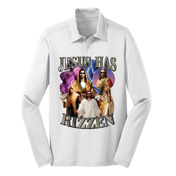 Jesus Has Rizzen He Is Rizzen Jesus Rizz Silk Touch Performance Long Sleeve Polo