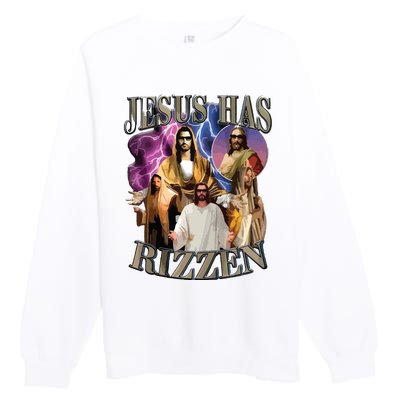 Jesus Has Rizzen He Is Rizzen Jesus Rizz Premium Crewneck Sweatshirt