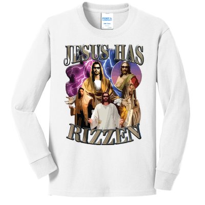 Jesus Has Rizzen He Is Rizzen Jesus Rizz Kids Long Sleeve Shirt