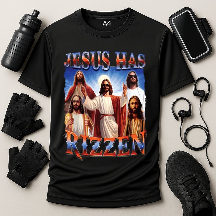 Jesus Has Rizzen He Is Rizzen Jesus Rizz Cooling Performance Crew T-Shirt