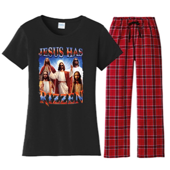 Jesus Has Rizzen He Is Rizzen Jesus Rizz Women's Flannel Pajama Set