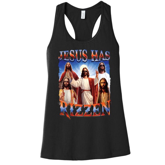 Jesus Has Rizzen He Is Rizzen Jesus Rizz Women's Racerback Tank