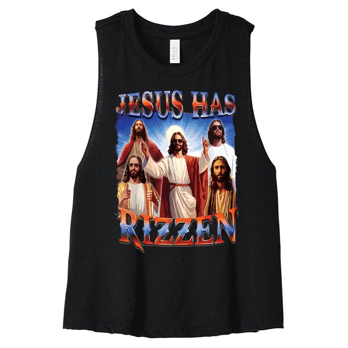 Jesus Has Rizzen He Is Rizzen Jesus Rizz Women's Racerback Cropped Tank