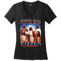 Jesus Has Rizzen He Is Rizzen Jesus Rizz Women's V-Neck T-Shirt