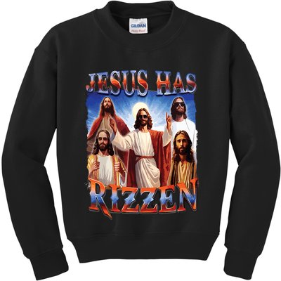 Jesus Has Rizzen He Is Rizzen Jesus Rizz Kids Sweatshirt