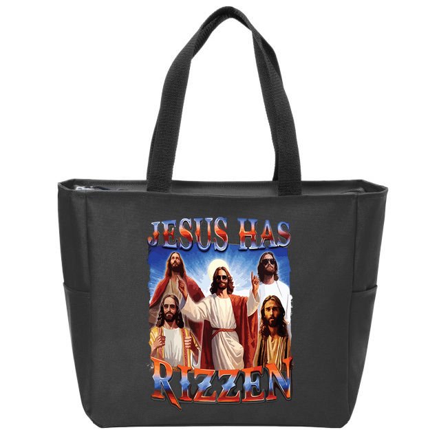Jesus Has Rizzen He Is Rizzen Jesus Rizz Zip Tote Bag