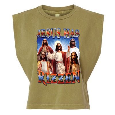 Jesus Has Rizzen He Is Rizzen Jesus Rizz Garment-Dyed Women's Muscle Tee