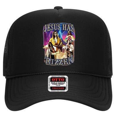 Jesus Has Rizzen He Is Rizzen Jesus Rizz High Crown Mesh Back Trucker Hat