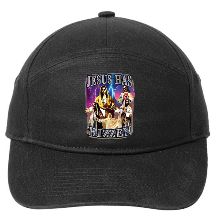 Jesus Has Rizzen He Is Rizzen Jesus Rizz 7-Panel Snapback Hat