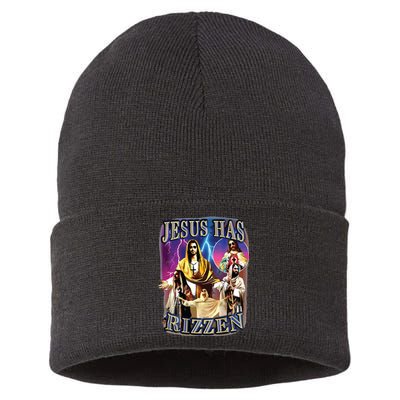 Jesus Has Rizzen He Is Rizzen Jesus Rizz Sustainable Knit Beanie